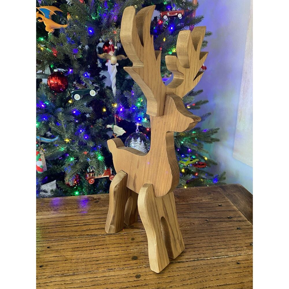 Vintage Primitive Wooden Handmade Reindeer Rustic Christmas Deer Figure